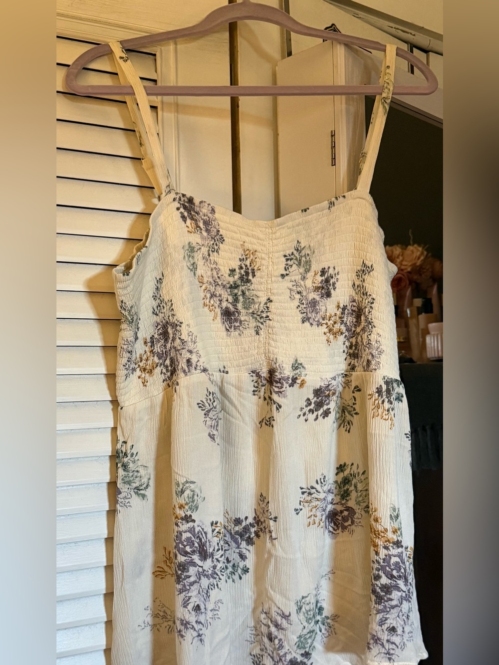 Maurices Cream Floral Smocked Cami with Adjustable Straps